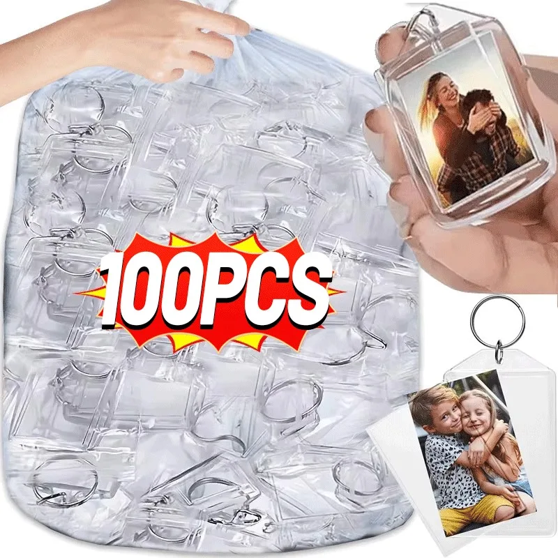 5-100PCS Clear Acrylic Photo Frame Keychain Photo Insert Keyrings Blank Rectangle for Double-Sided Photos DIY Supplies