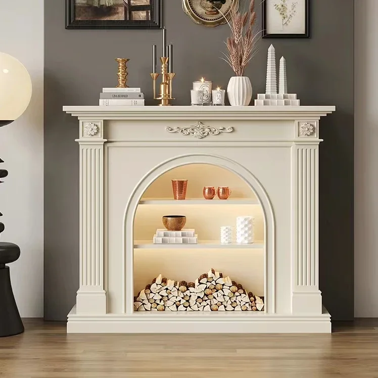 

French solid wood fireplace decorative cabinet European entrance, American living room simulation fire fireplace TV cabinet