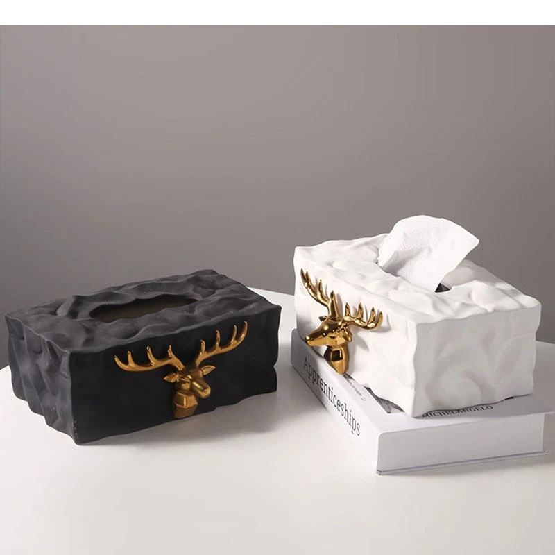 

Deer Nordic Square Ceramic Tissue Box Bedroom Desktop Finishing Modern Tea Table Restaurant Storage Paper Towel