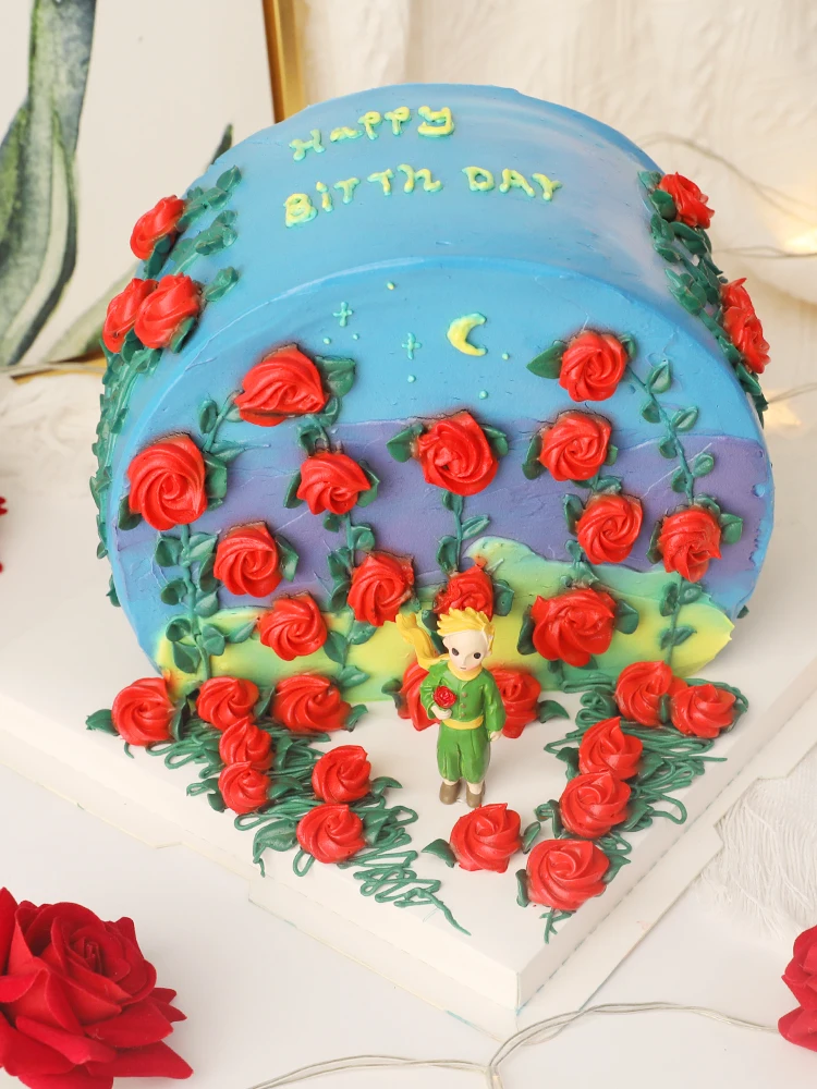 Red Rose Little Prince Children Kid Happy Birthday Cake Topper Wedding Party Supplies Baby Shower Girl Boy Fox Rose Sweet Gifts