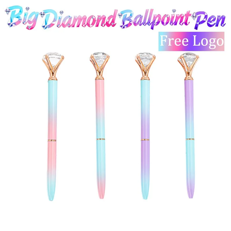 Custom Logo Diamond Ball-point Pen Office Stationery Gifts Metal Diamond Crystal Pens Logo Printing Gradient Diamond Gift Pen