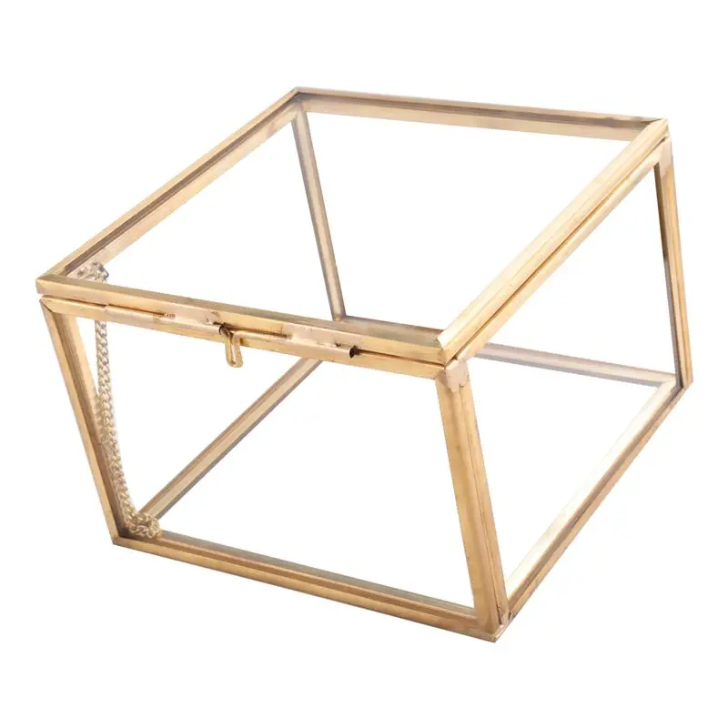 HLZS-Square Opening Glass Geometry Garden Jewelry Boxs Mirror Jewelry Storage Box Eternal Flower Decoration Box Crafts