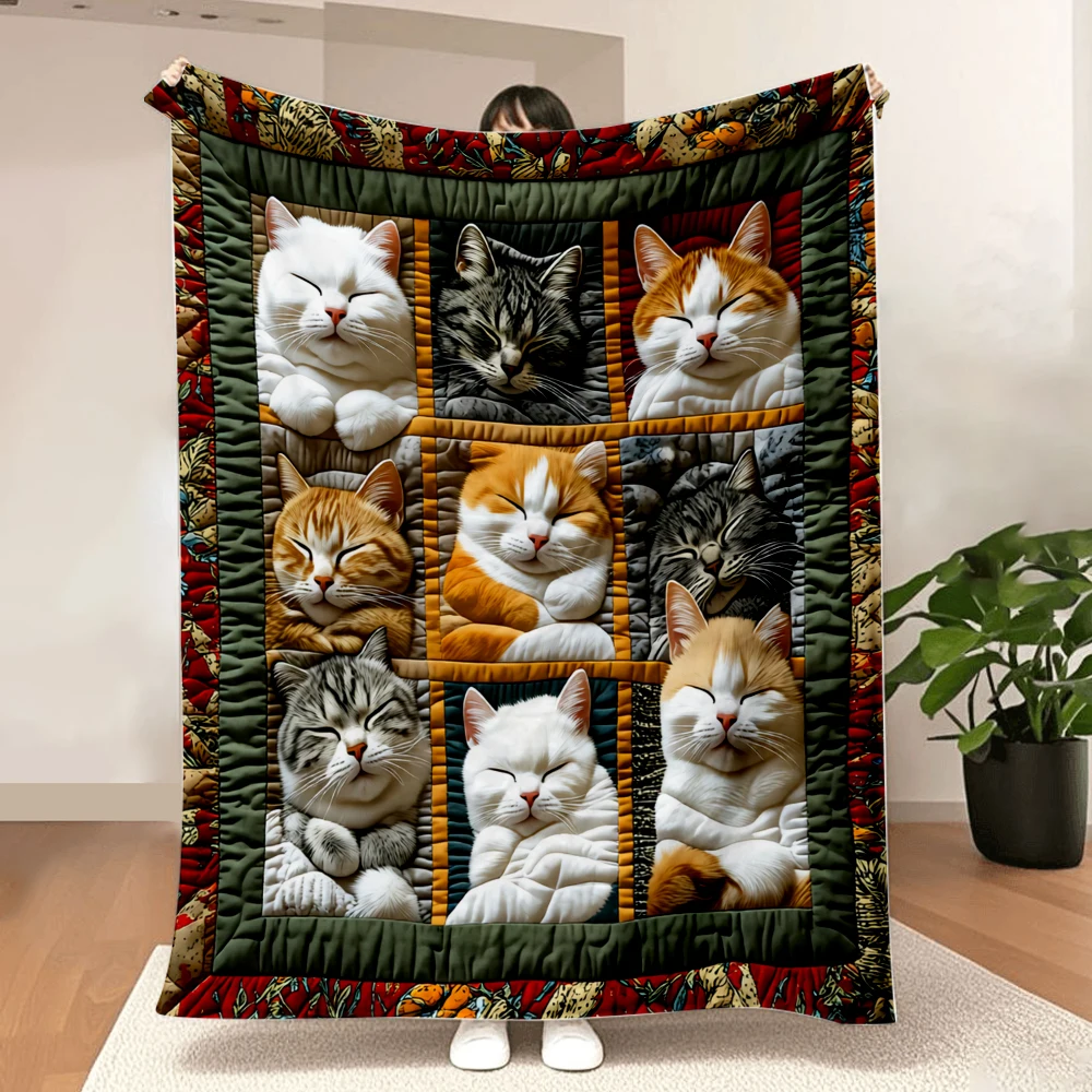 Cozy Cat Lover's Plush Fleece Throw Blanket - Perfect for Sofa Naps, Office Breaks & Christmas DecorCozy Cat Lover's Plush Fleec