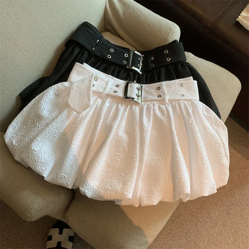 

Новая корейская модная летняя мини-юбка женская элегантная однотонная короткая трапециевидная юбка с поясом уличная одежда Y2k Harajuku