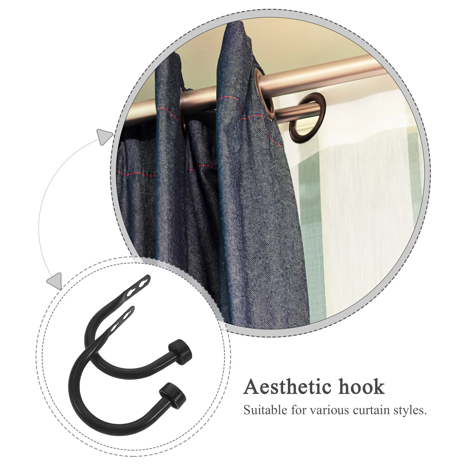 2Pcs U-Shaped Iron Curtain Hooks Modern Wall Mount Holdbacks Tiebacks Window Drapery Accessories Pull Back Hardware