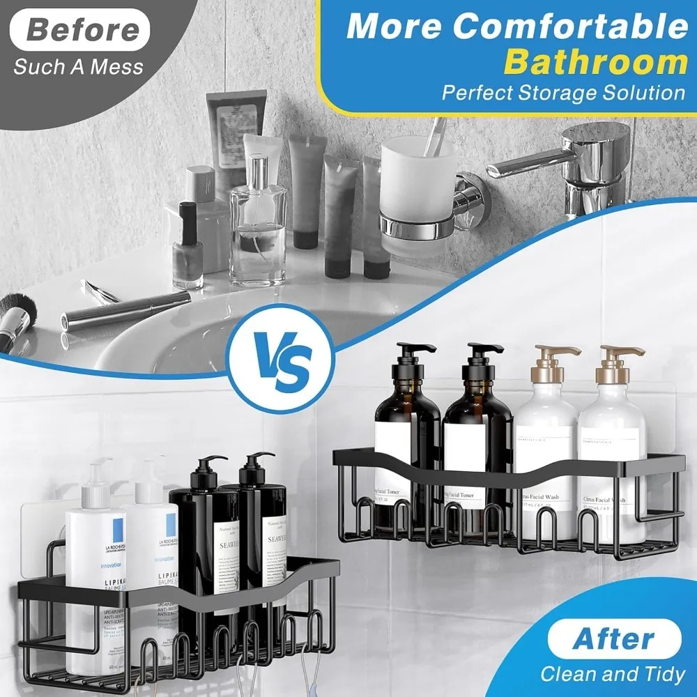 4 Pack Adhesive Shower Caddy Rustproof Stainless Steel Large Capacity No Drilling Organizer Shelves for Bathroom Storage