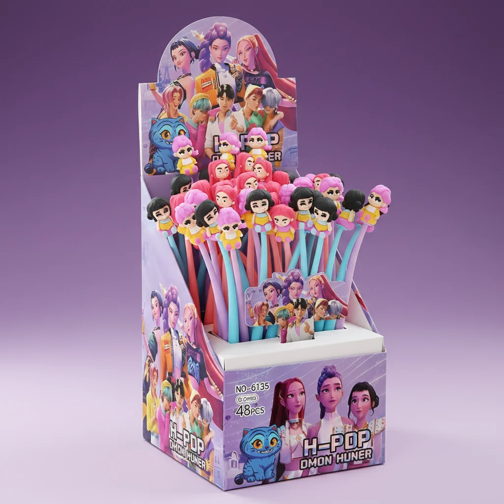 3/6 Pcs KPop Demon Hunters Shaker Gel Pens Cartoon Soft Neutral Pen Black 0.5MM School Supplies Back To School