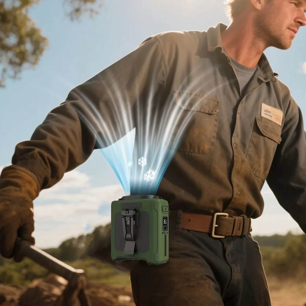 Taillenclip-Ventilator, tragbarer Mini-Halsventilator zum Aufhängen, wiederaufladbarer USB-Ventilator, kleiner Outdoor-Camping-Taillenventilator mit Powerbank, LED-Licht