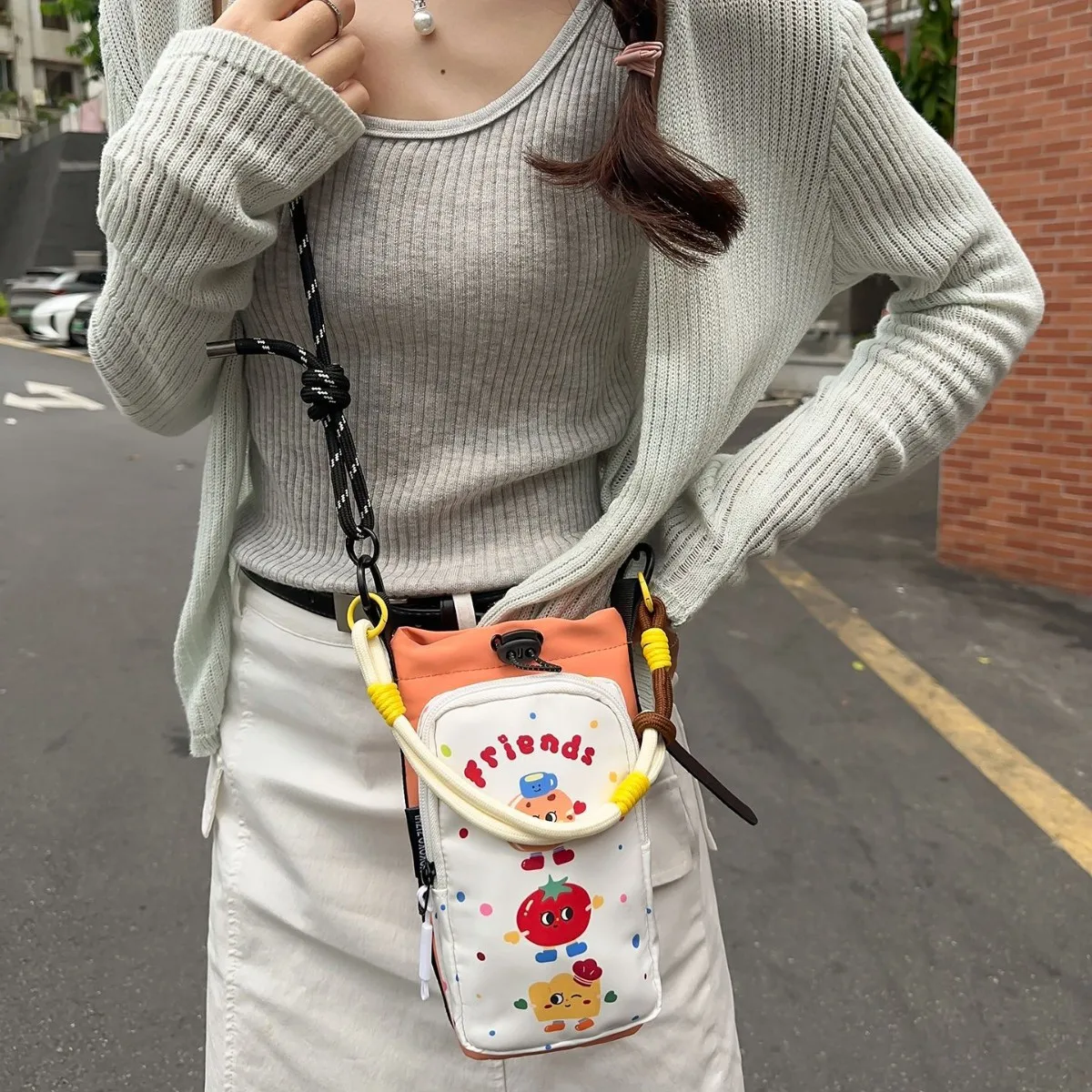 Korean Fashion Dopamine Water Bottle Bag Summer Crossbody Portable Cup Holder Outdoor Hiking Camping Travel Handbag Office Day