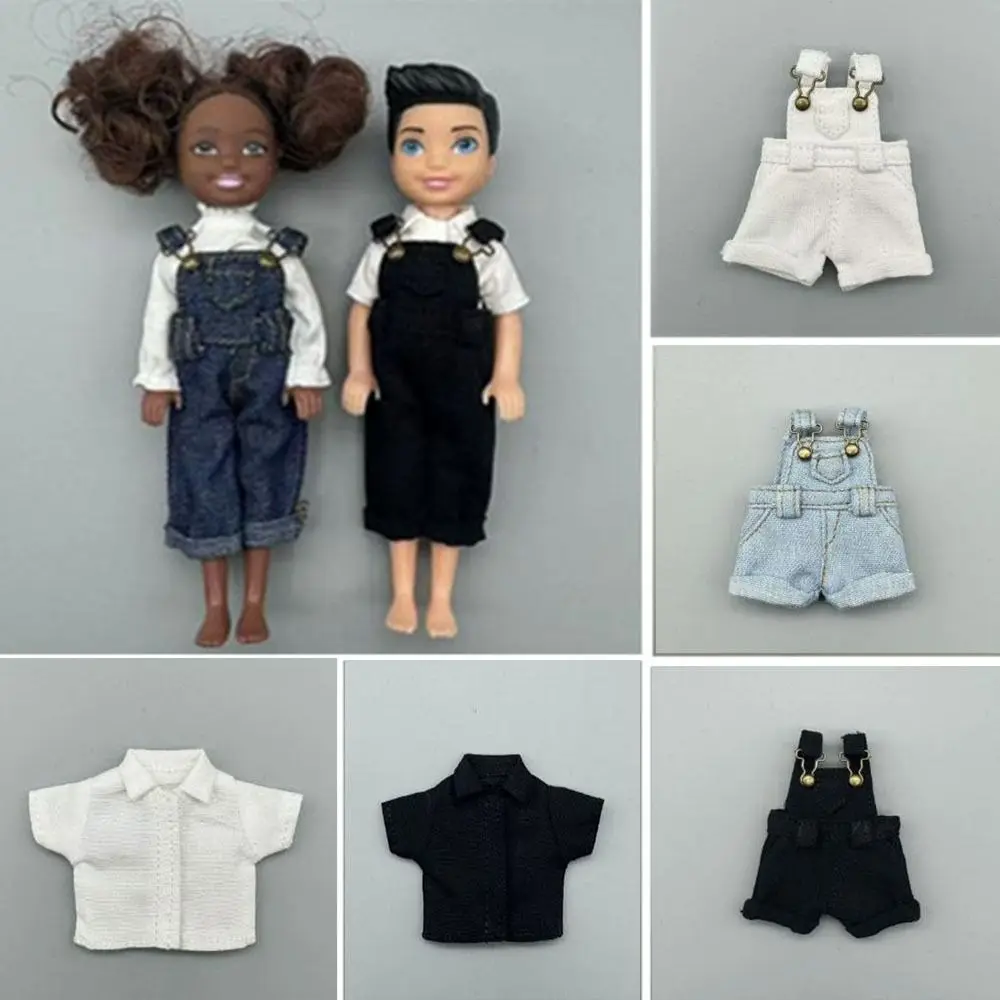 

Fashion Doll Overalls Clothes Casual Wear Mini Cute Jeans Trousers Shirt DIY Accessories for 1/12 BJD Dolls