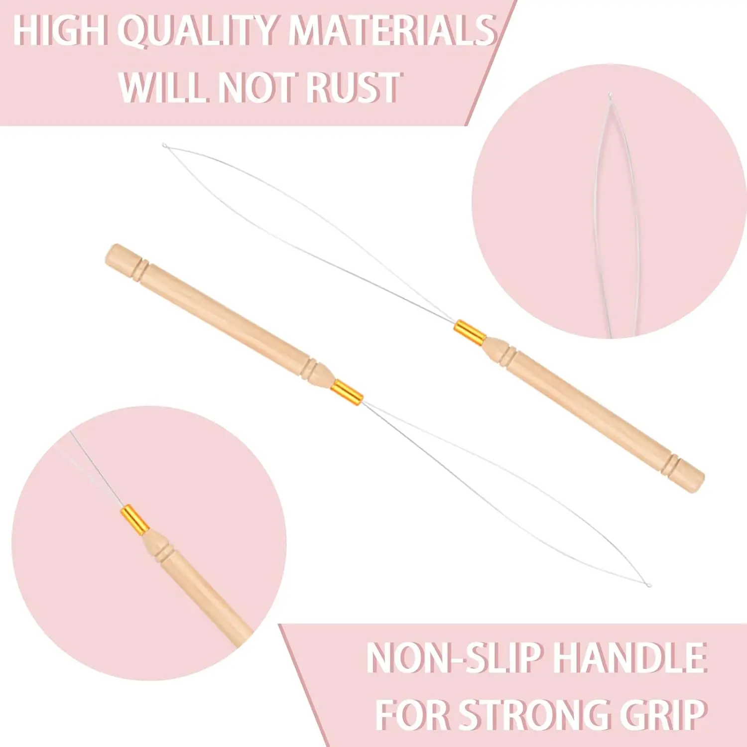 3PCS Loop Needle Threader Pulling Hook Tools Micro Loop Nano Beads Device Hair Extension Threader for Hair or Feather Extensions
