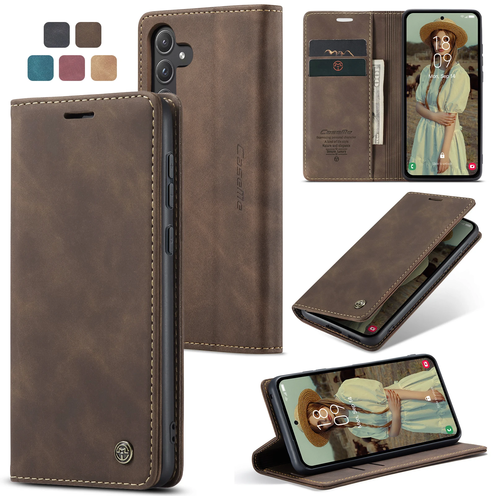 Luxuriöse Retro-Hülle für Samsung Galaxy A55, mehrere Kartenfächer, Standfunktion, Handyhülle für Galaxy A56 5G, Leder-Geldbörse