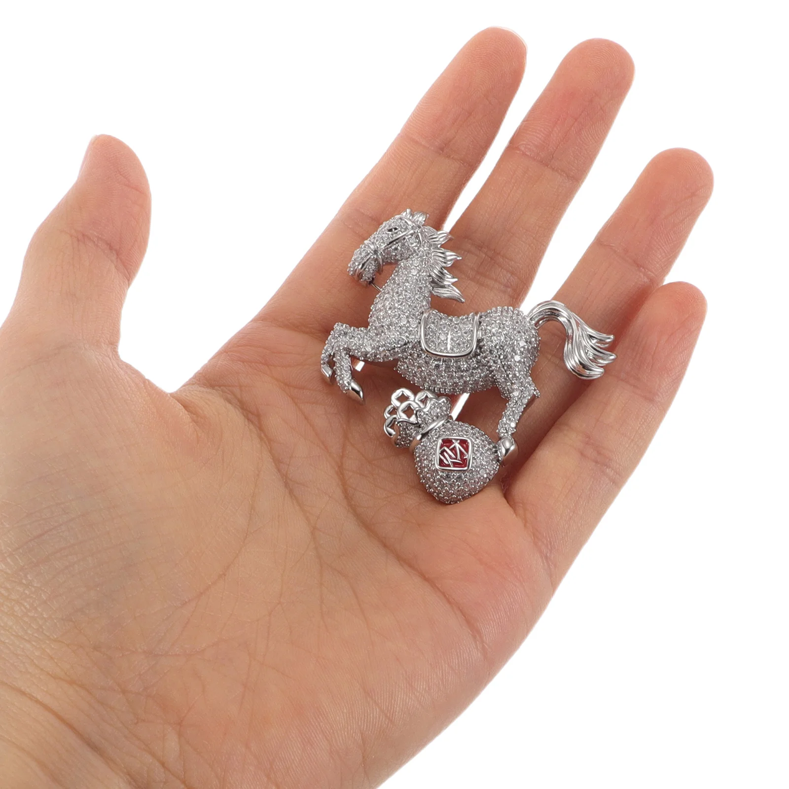 

Full Rhinestone Horse Brooch Pin Alloy Zodiac Animal Jewelry Chinese New Year Money Bag Scarf Pin - Fashion Brooch For Women