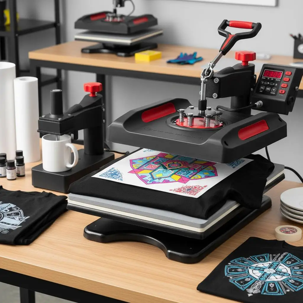 Multifunctional Thermal Transfer Device 15x15 For DIY Clothing, Custom Headwear, Personalized Tableware, 8 in 1 Combo Swing A