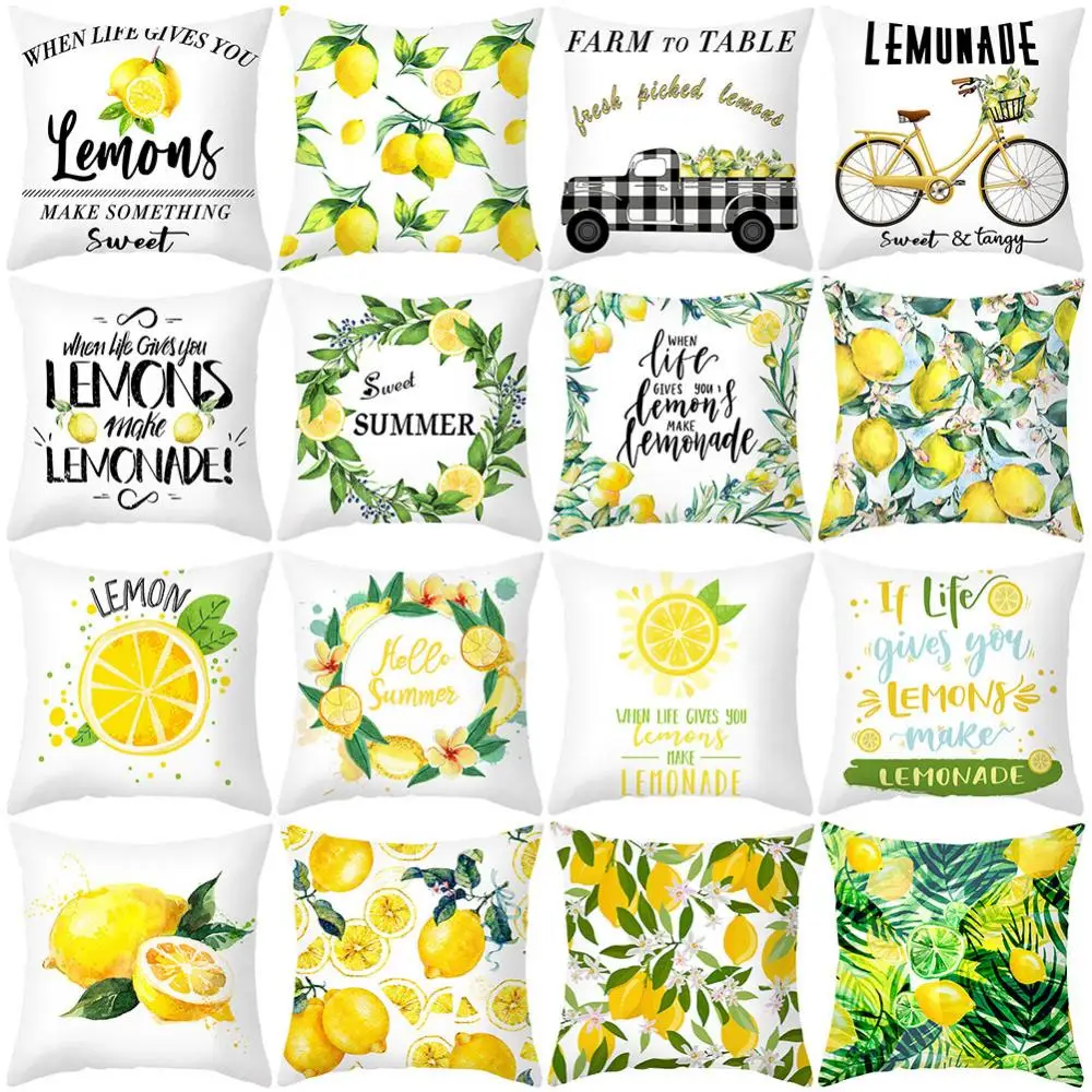 45x45cm Pillow Case Cushion Cover Lemon Orange Print Throw Home Sofa Bed Decor no Pillow Home Sofa Bed