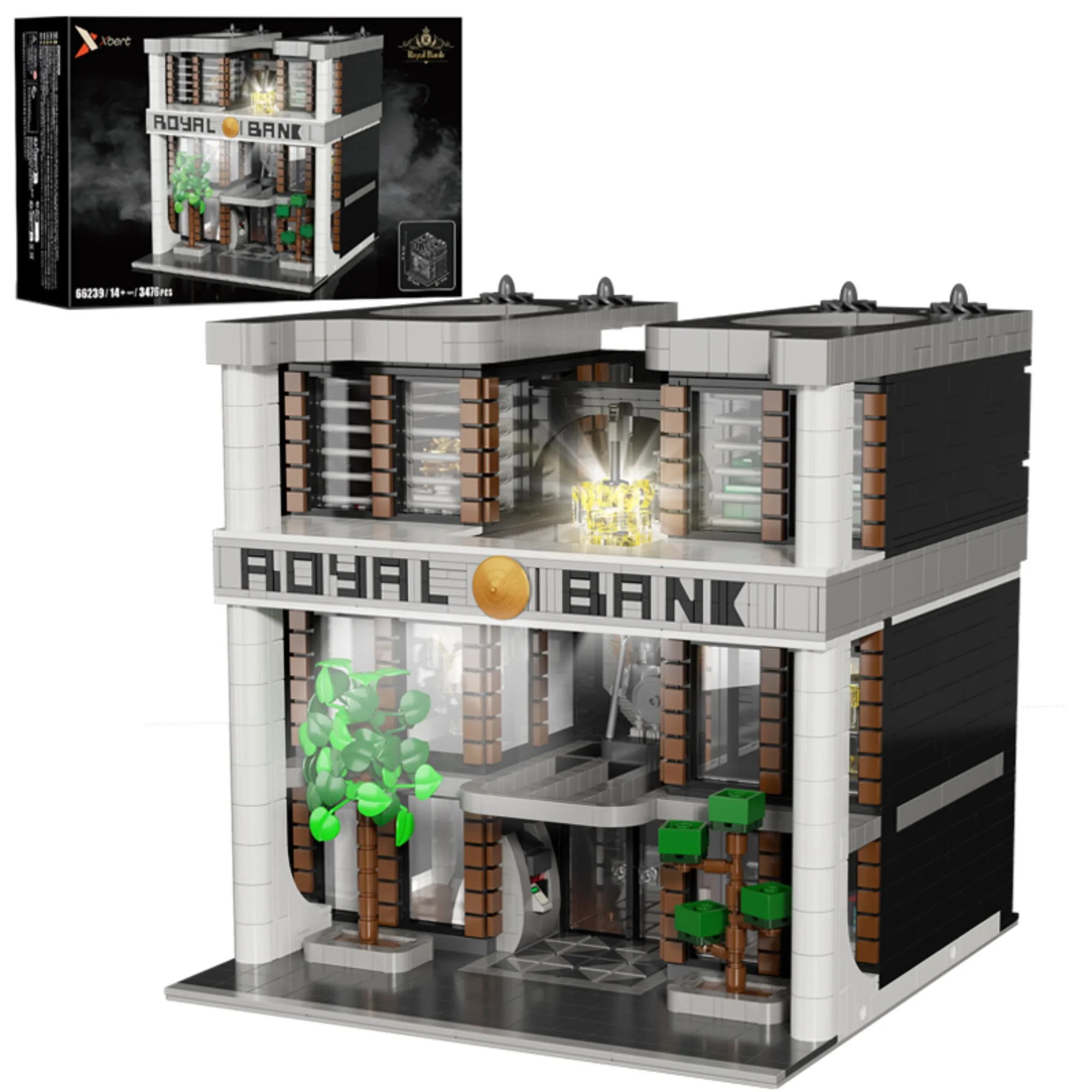 3476PCS City Street Royal Bank Model Building Blocks With LED Light Construction Bricks Toy Good Gift for Friends Family