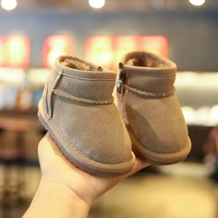 2026 New Winter Baby Snow Boots leather Warm Plush Little Boys Shoes Non-slip Fashion Toddler Girls Boots 15-25