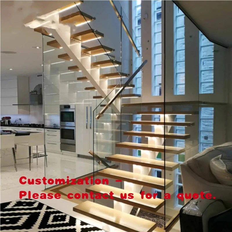 

custom.Alucasa Prefabricated Modern Luxury Indoor Metal Stairs Customized Mono Stringer Straight Stairs