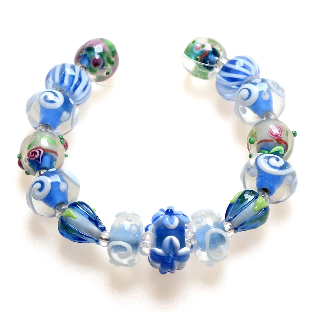 Blue 1set! Handmade Romantic Boutique Lampwork Glass Loose Beads For Charm DIY Bracelets/Necklace Jewelry Making Accessories !