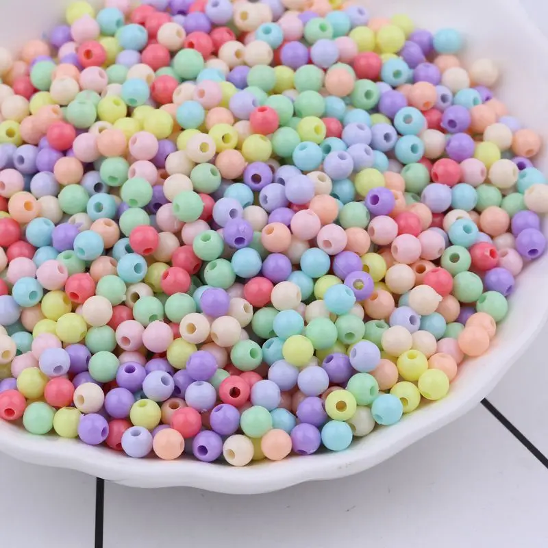 Factory Wholesale 32Colors 3mm 4mm Cream Spring Acrylic Round Candy Neon Smooth Loose Beads Ball Jewelry Bracelet Making DIY