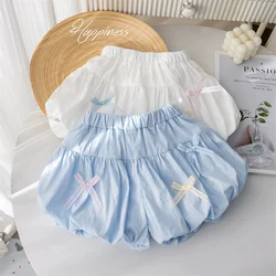 Children's Shorts Girls Bowtie Pants Summer Thin Solid Colour Bloomers 2025 Baby New Casual Fashion Bottoms 2-6 Years Old