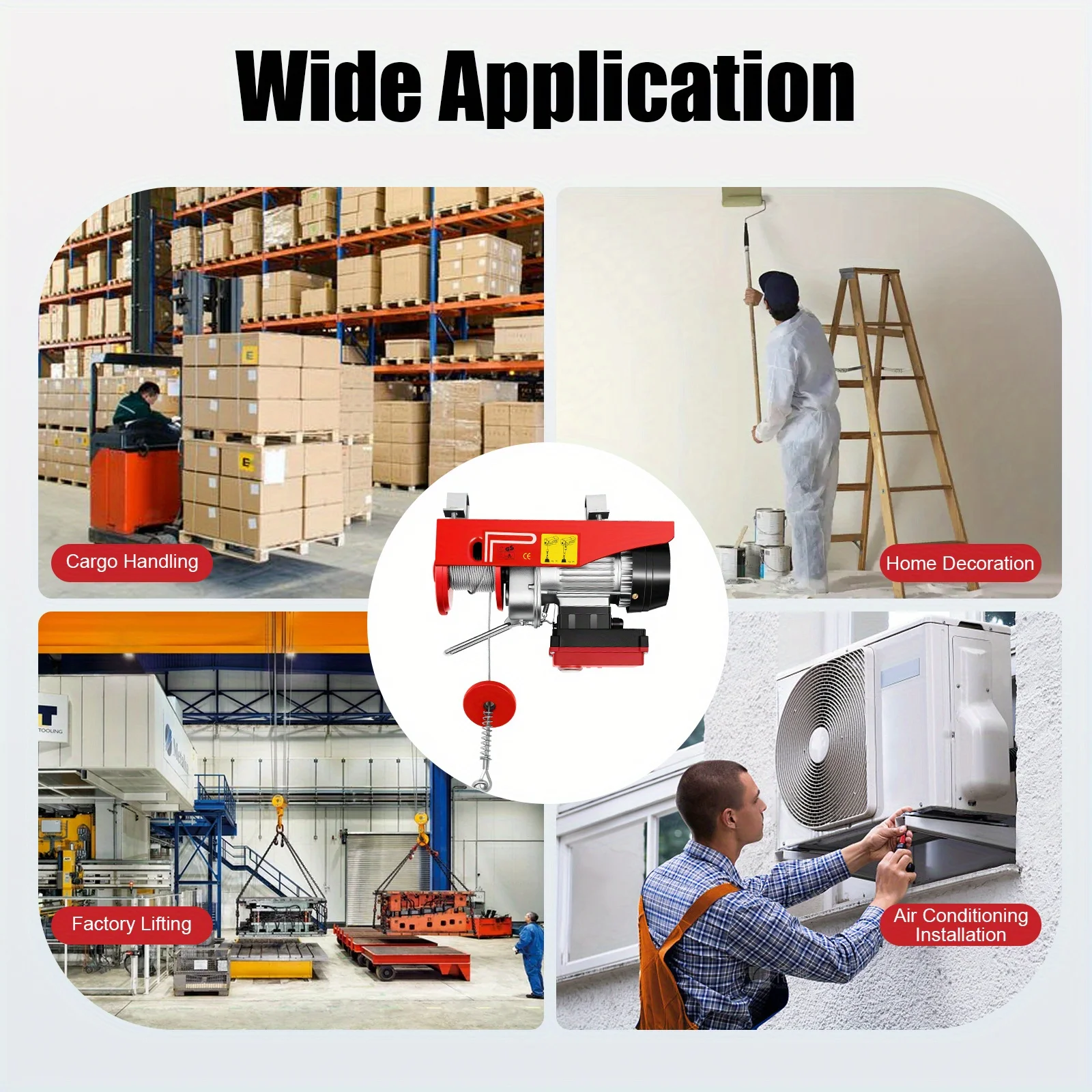 رافعة رفع لاسلكية 440 رطل (200 كجم) - نظام خطاف مزدوج بحبل بطول 12 مترًا |   الرفع العلوي للمصانع والمواقع