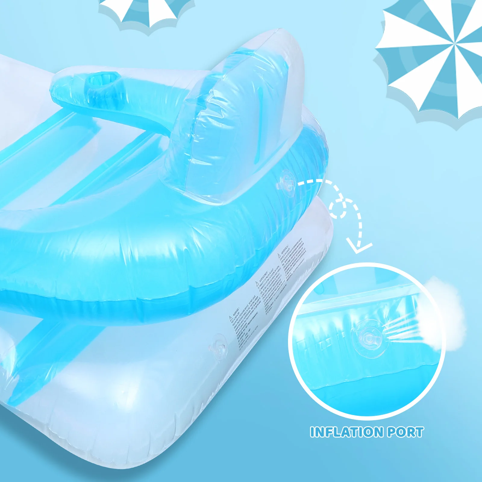 

Portable Inflatable Swimming Float Bed Blue PVC Material Lightweight Easy to Carry Store Environmental Protection Summer
