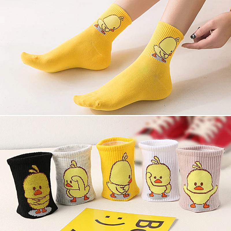 Calcetines divertidos de algodón con dibujos animados para hombre y mujer, calcetín Unisex con diseño de pato amarillo, Hip Hop, elfo y mascota