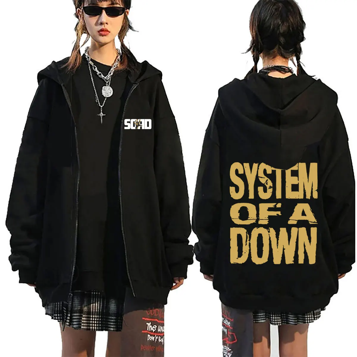 Rock Band System of A Down Tour 2026 Zipper Hoodie Men Gothic Punk Rock Zip Up Jacket Men's Hip Hop Oversized Zip Up Sweatshirt
