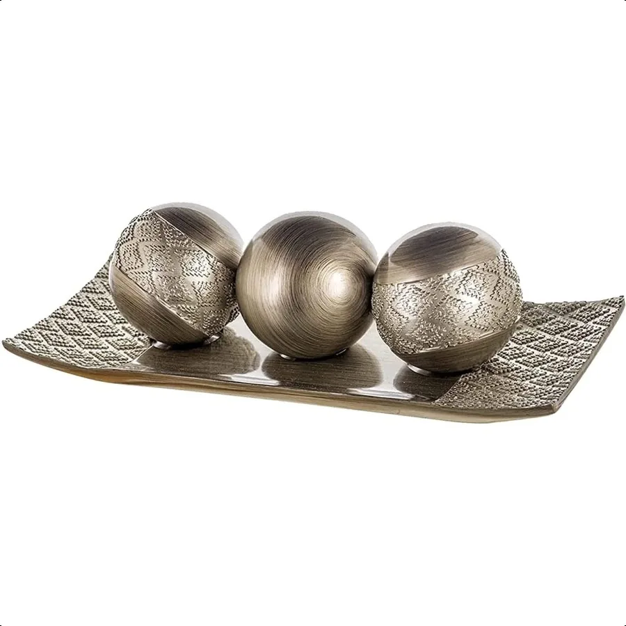 

Dublin Sier Decorative Tray and Orbs Balls Set Centerpiece Bowl with Balls for Dining room Table Rustic Coffee Table Decor for