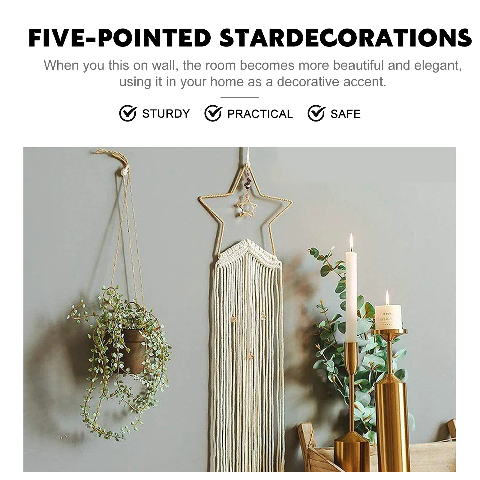 

30cmx3mm Metal Pentagram Glazing Wall Hanging Ornament for Home Office Christmas Tree Party Decoration