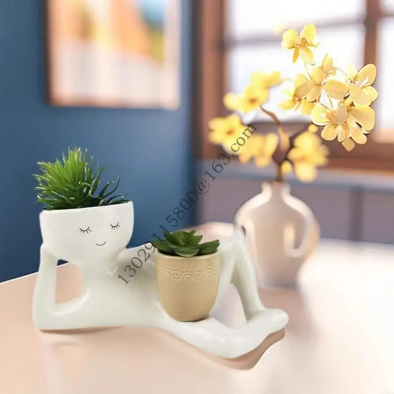 Funny Lazy Guy Flowerpot Figurine Model Mini Statue Planter Landscape Miniatures .Y5GA