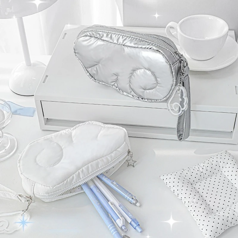 أجنحة الملاك المحمولة حقيبة التخزين Kawaii القطن حقائب مكياج للفتيات Y2k نمط محفظة نسائية للعملات المعدنية مع سلسلة مقلمة الطالب 2026