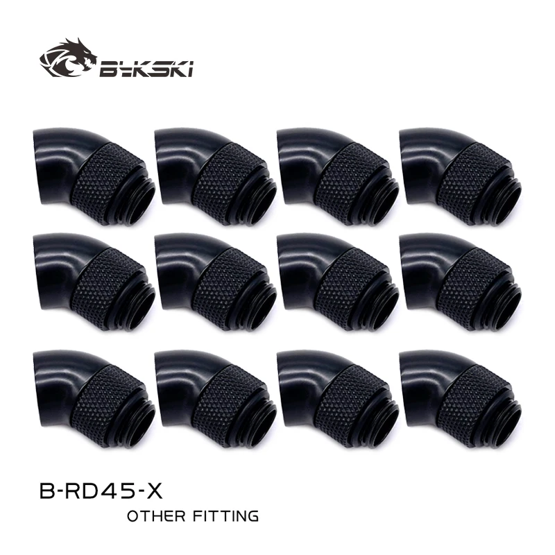 Bykski 16/12pcs,Black White Silver Gold 45 Degree Rotary Fitting G1/4'' Thread Water Cooling Adapter Rotating Connector B-RD45-X