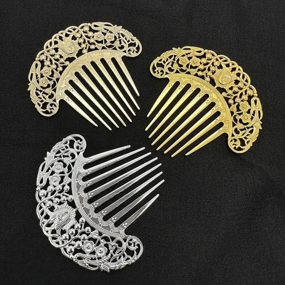 1pc Chinese Hairpin Retro Hair Comb Hanfu Dish Hairpin Hair Ornament Hollow Carved Comb Gold Ornament Metal Comb