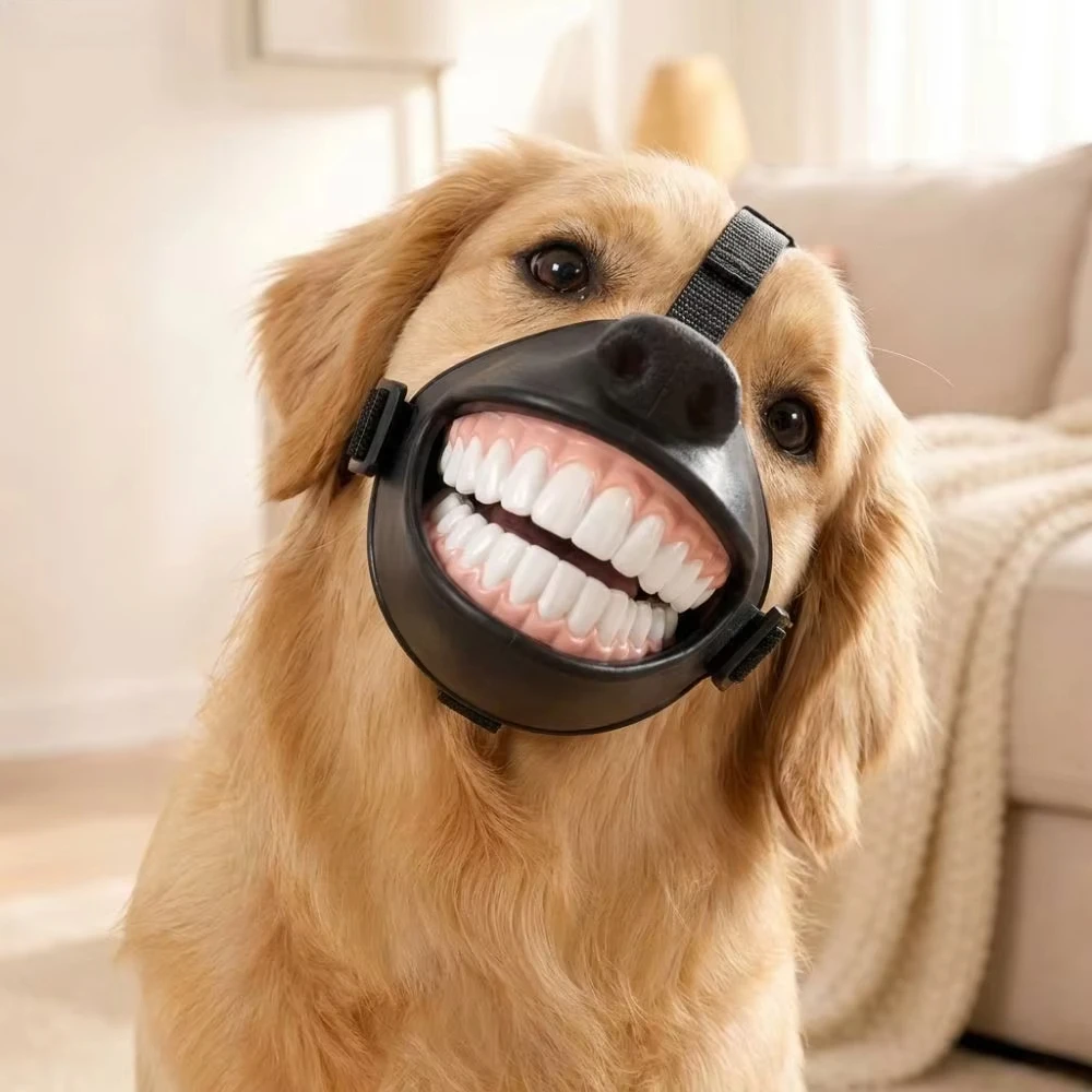 Halloween Adjustable Dog Muzzle Funny Grinning Smiling Teeth Anti-Bite Anti-Scavenge Breathable Mouth Cover Novelty Accessories