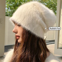 15 Colors Soft Rabbit Fur Beanies Winter Hat for Woman Luxury Fluffy Knited Hat Bonnet Lady Autumn Winter Warm Skullies Cap