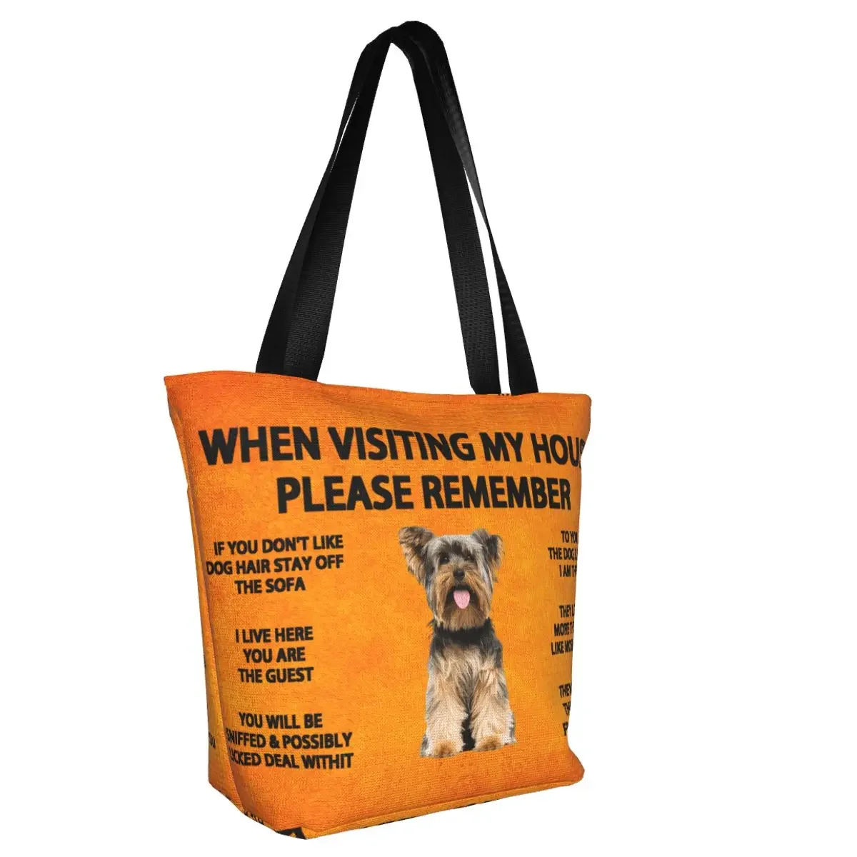 Fashion Yorkshire Terrier Shopping Tote Bags Recycling Yorkie Dog Canvas Grocery Shoulder Shopper Bag