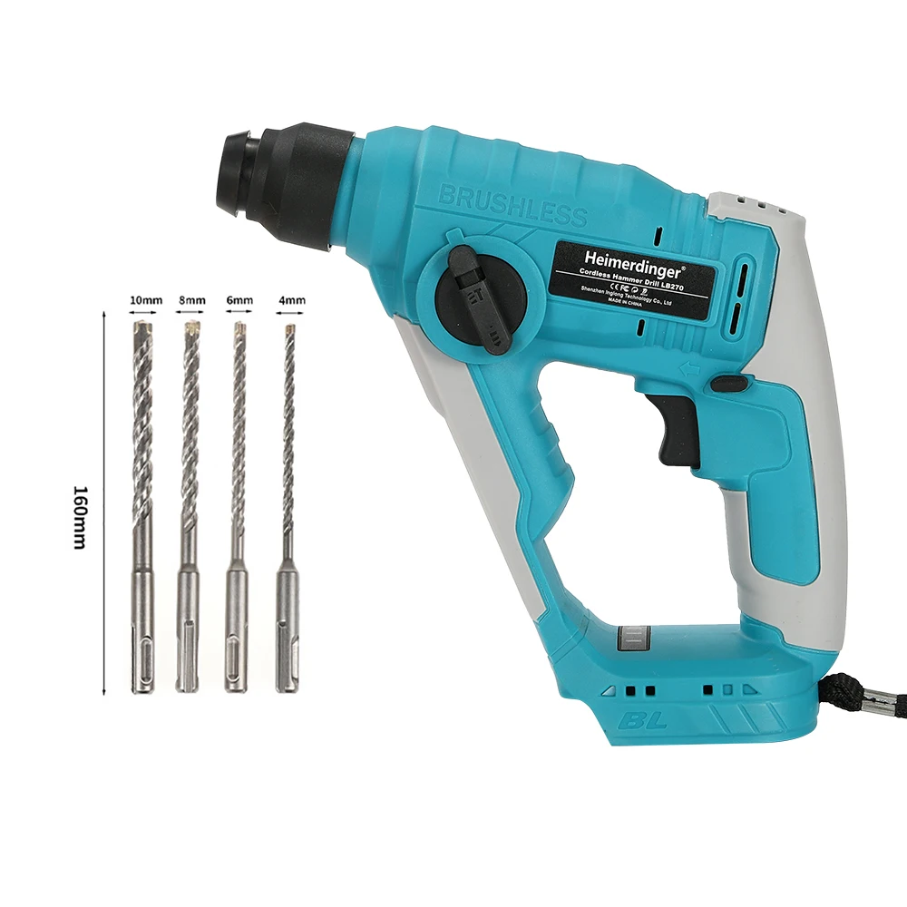 Brushless Hammer Drill, SDS-Plus Cordless Hammer Drill for Concrete Masonry,Stones, Cement, with 4 drill bits, No battery