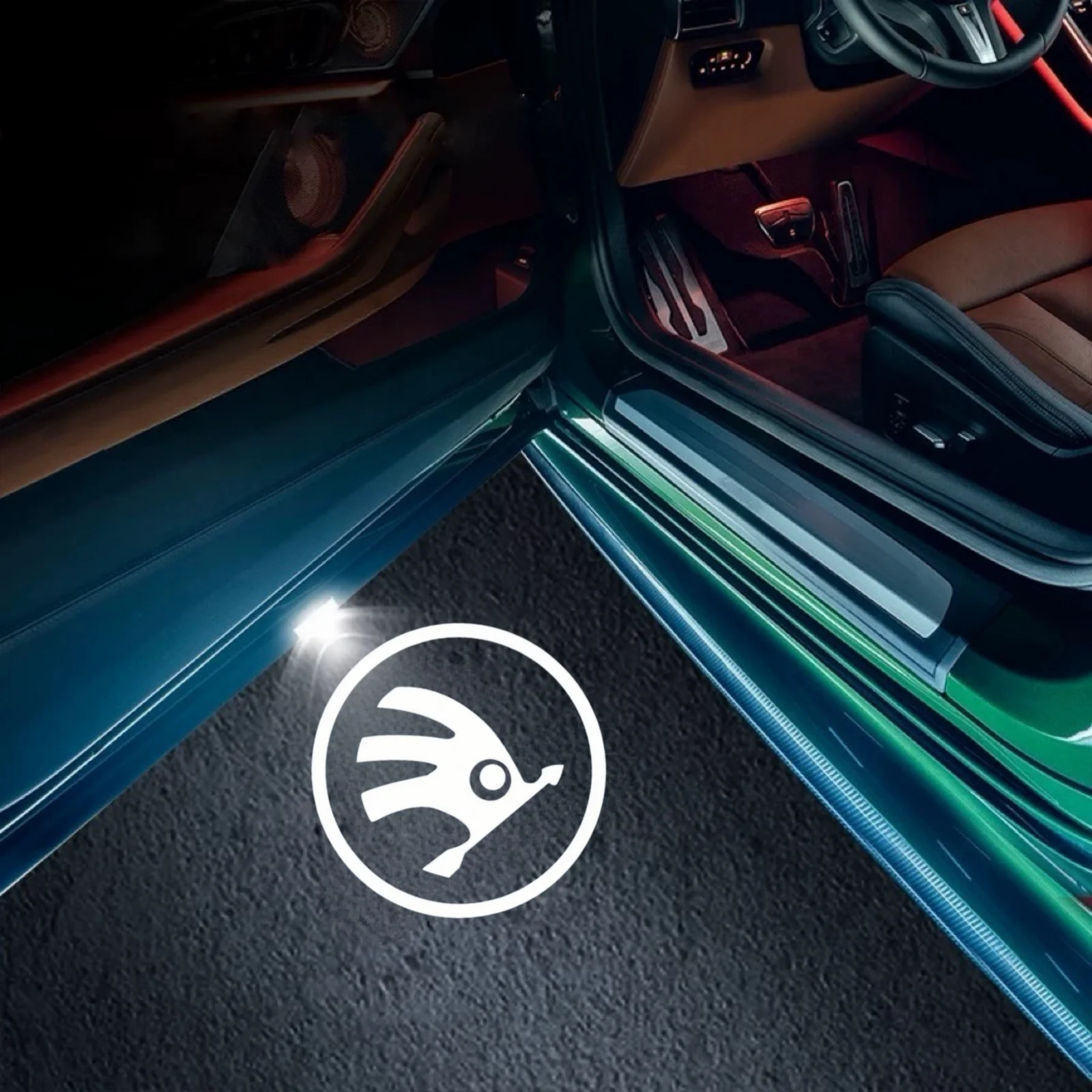 Image of 2 Stück Auto-LED-Türprojektorleuchten für Skoda Zubehör 2004-2024 Octavia A7 A5 3 2 MK2 MK3 Kodiaq Karoq VRS Superb 3V 3T B6 B8