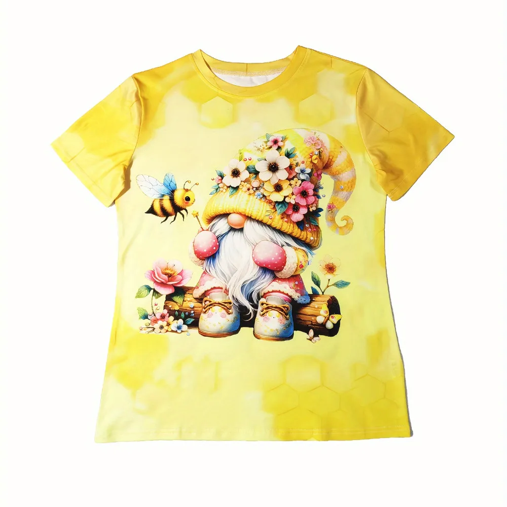 Bee & Gnomes Printed Womens T-Shirt - Comfortable Crew Neck, Short Sleeves For Summer Style - Trendy Casual Tee For Warm Weather