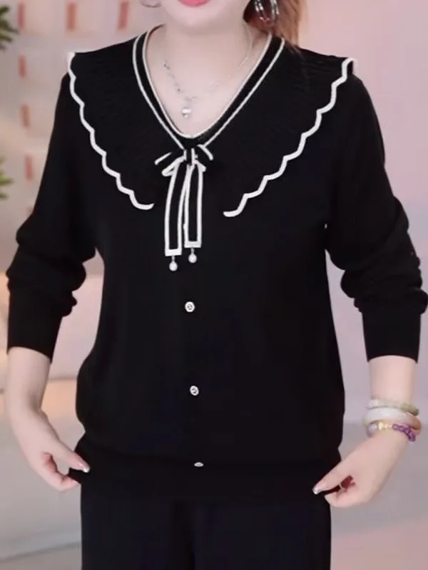 

Fashionable Large Size Women's Knitwear Doll Collar Versatile Base Layer Inner Wear Spring New Style Age Reduction Top