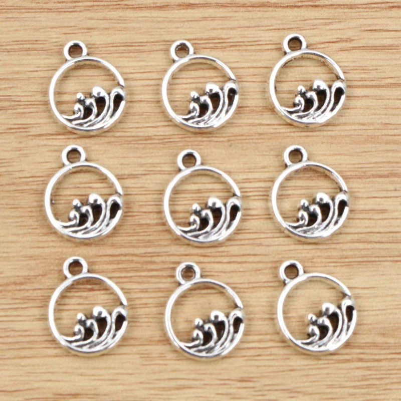 40pcs Antique Silver Plated Water Wave Charms for DIY