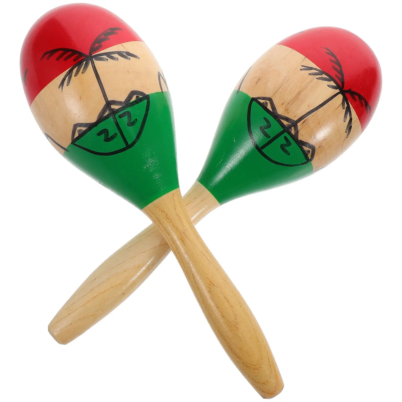 2 Pcs Wooden Maraca Percussion Instrument Coconut Tree Orff Baby Maracas Sand Musical Toys