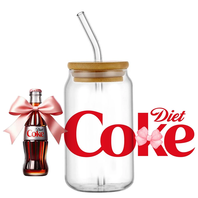 Cola Soda patrón 3D transferencia Cola pegatina para 16oz Libbey vidrio impermeable taza envolturas UV DTF pegatinas calcomanía personalizada Logo