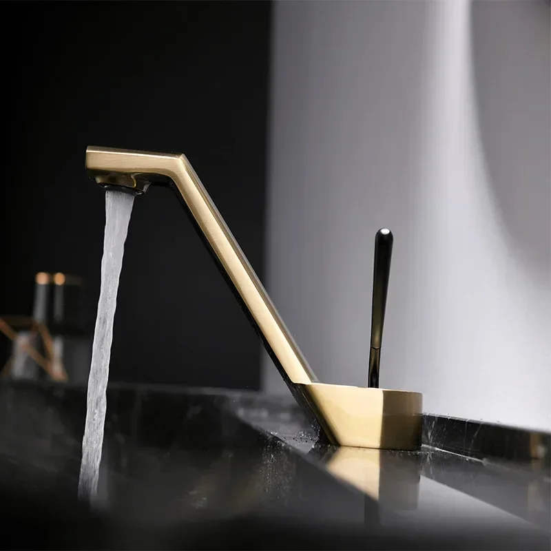 Brass Bathroom Basin Faucet - Brushed Rose Gold/Grey Tilt Handle, Hot/Cold Mixer Tap, Water-Saving