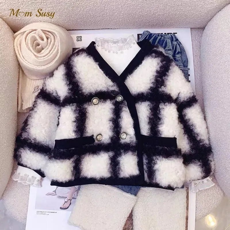 

Fashion Baby Girl Winter Lamb Wool Plaid Coat Cotton Padded Infant Toddler Child Jacket Warm Fleece Outwear Baby Clothes 1-10Y