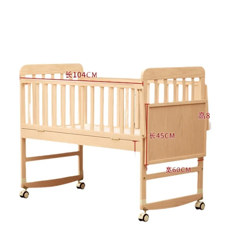 Solid Wood Baby Crib Movable Multifunctional Newborn Splicing Big Bed Crib for Nursery Room