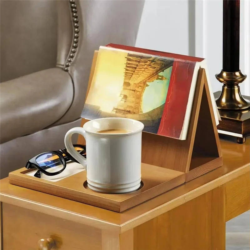 

A68P-Деревянный держатель для книг Деревянный треугольный держатель для книг Настольная подставка для кофе и чая для любителей книг Декор стола в спальне