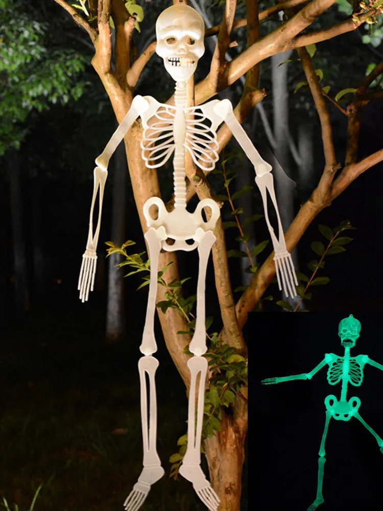 

32cm Luminous Skull Skeleton Body Scary Halloween Toy Funny Glowing Skeleton Costume for Halloween Party Props